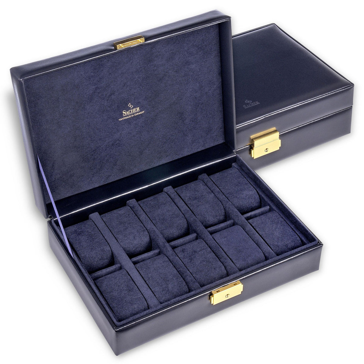 Boite à montres en cuir bleu pour homme avec intérieur velours