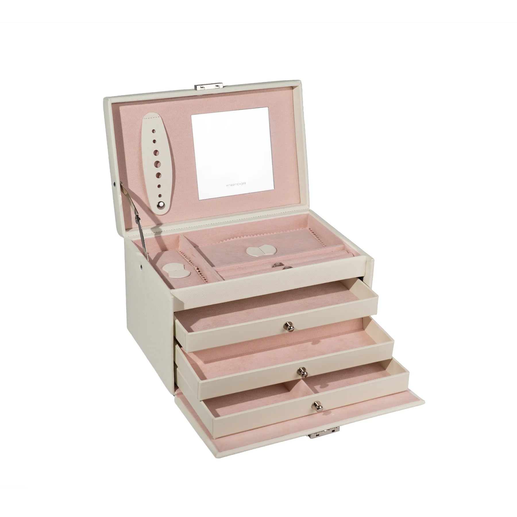 Boîte à bijoux｜Classico crème en cuir véritable