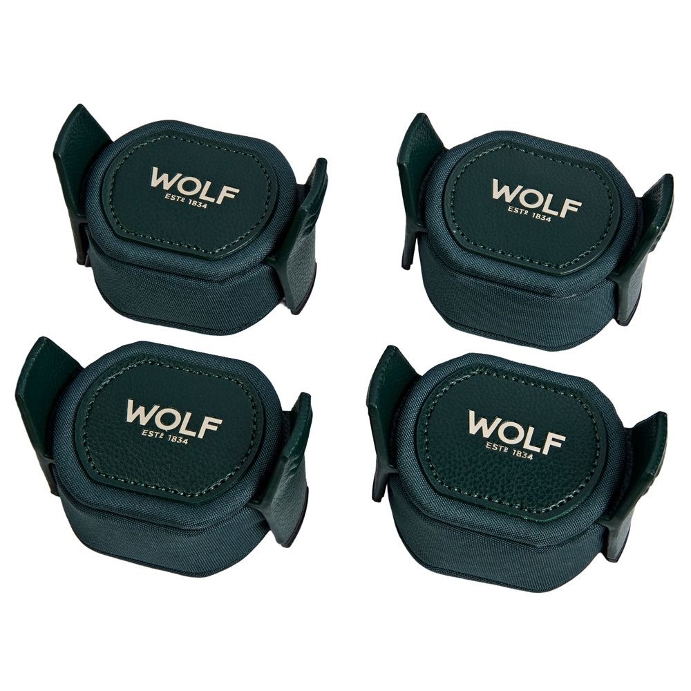 Coffre fort biométrique et remontoir huit emplacements de la collection The Den, manufacture Wolf 1834, coloris vert. Zoom les emplacements de support à montre