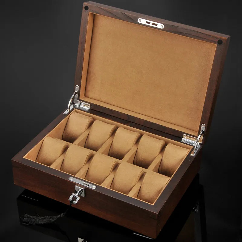 Coffret 10 montres bois marron
