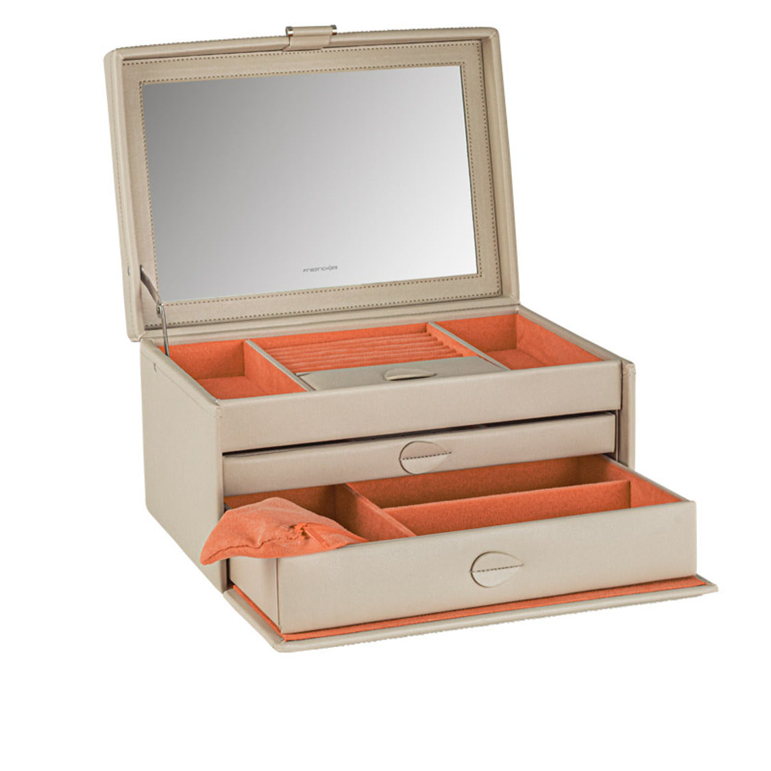 Coffret à Bijoux Beige avec Intérieur Orange - Royaume de la Boîte