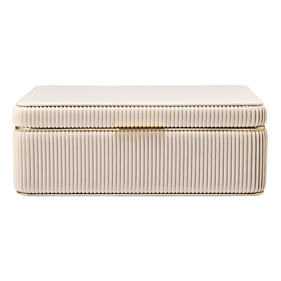 Coffret à bijoux beige à rayures 
 boite Élégante pour femme avec finition dorée