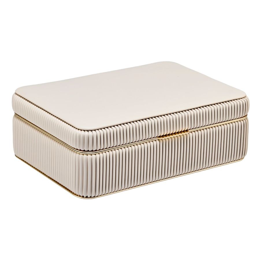 Coffret à bijoux beige à rayures 
 boite Élégante pour femme avec finition dorée