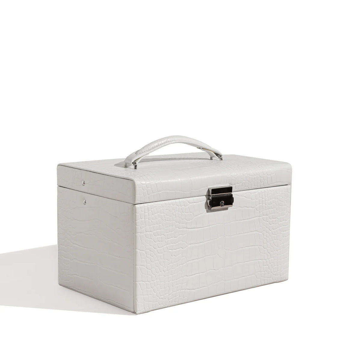 Grand coffret à bijoux Friedrich|23 blanc effet croco, avec miroir intérieur, multiples compartiments et tiroirs de rangement
