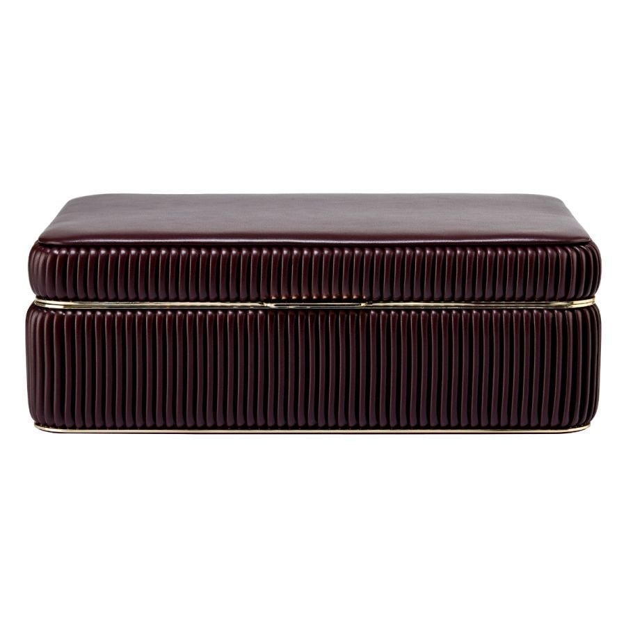 Coffret à bijoux bordeaux à rayures boite élégante pour femme avec finition Dorée