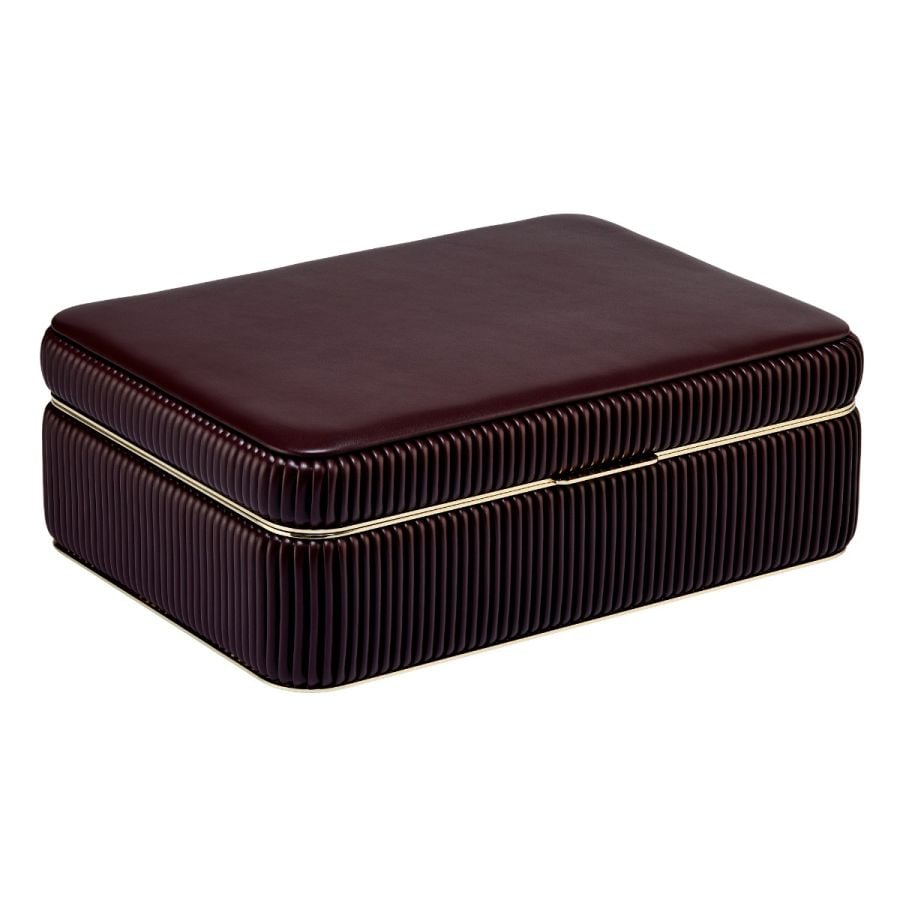Coffret à bijoux bordeaux à rayures boite élégante pour femme avec finition Dorée