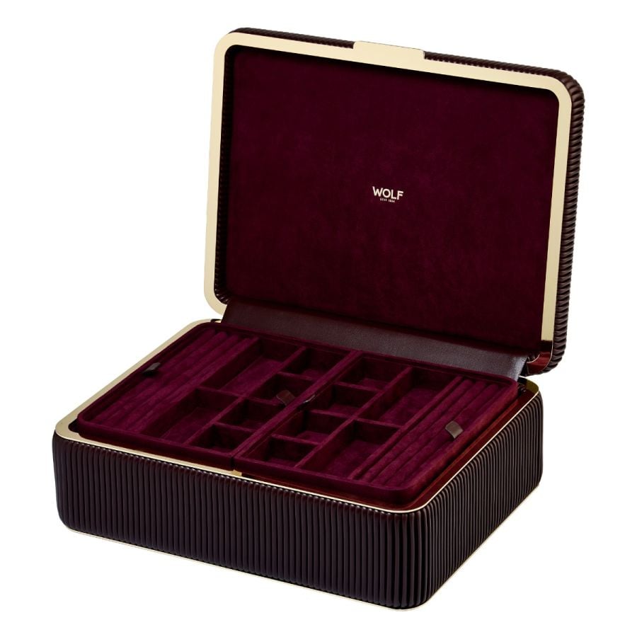 Coffret à bijoux bordeaux avec intérieur en velours 
 boite de rangement élégante pour femme