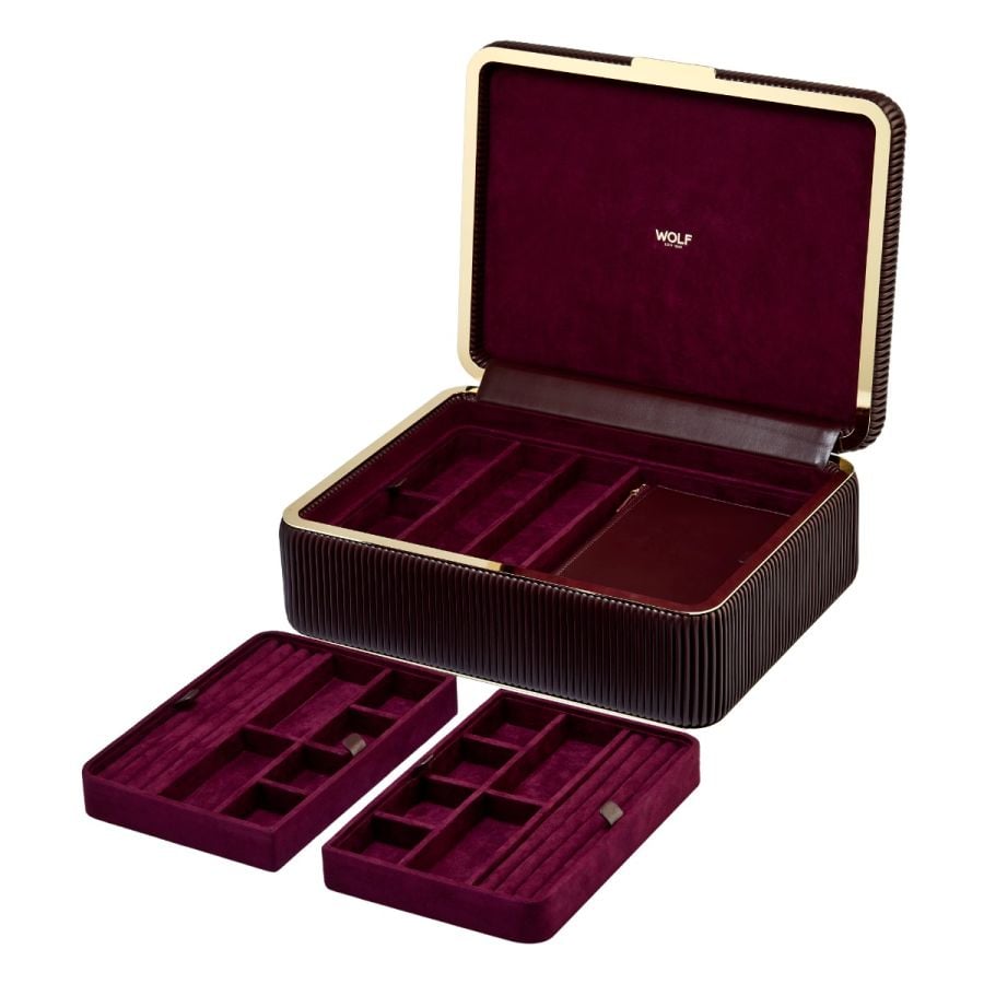 Coffret à bijoux bordeaux avec intérieur en velours 
 boite de rangement élégante pour femme