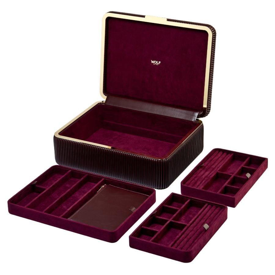 Coffret à bijoux bordeaux avec intérieur en velours 
 boite de rangement élégante pour femme