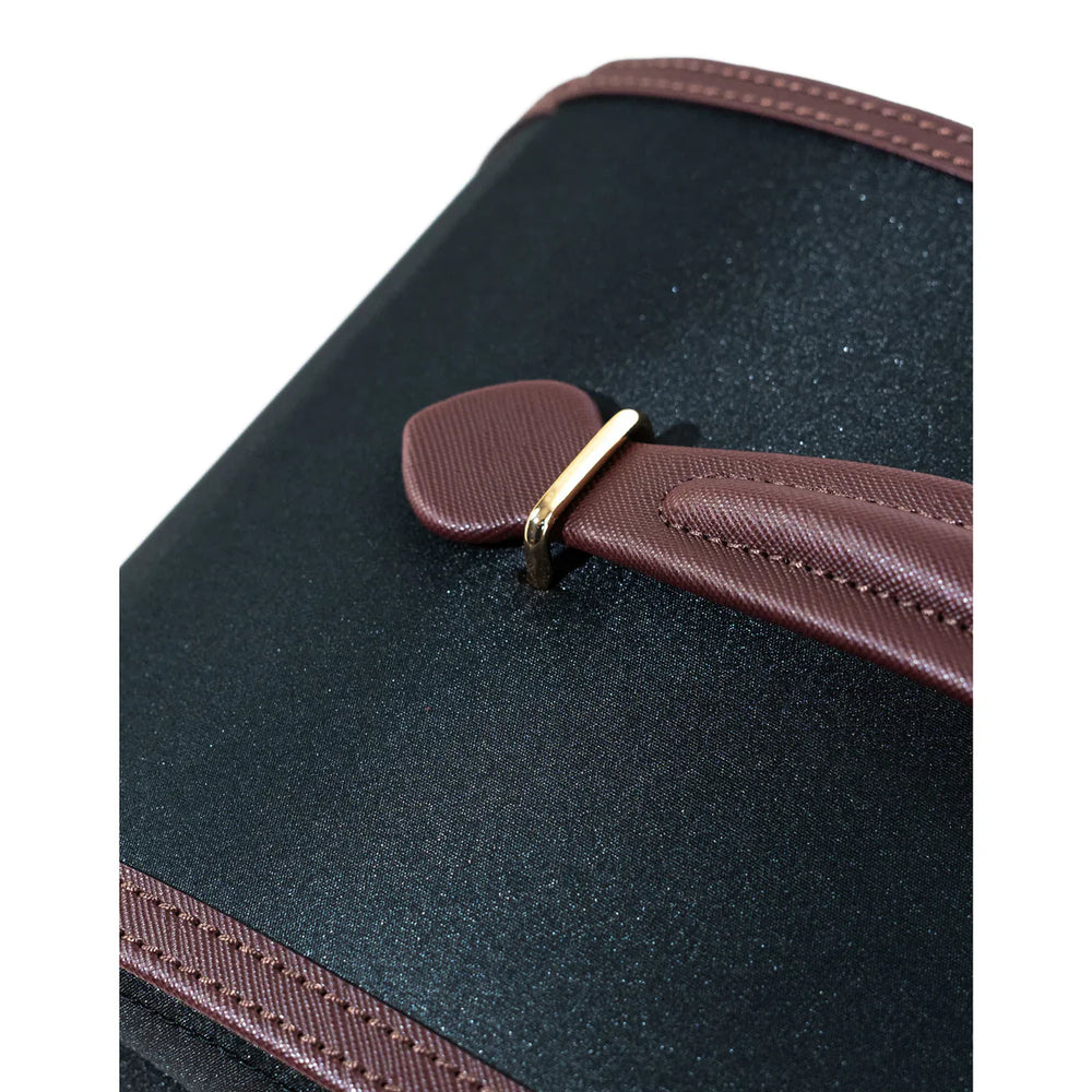 Boite à bijoux FRIEDRICH|23 en cuir noir avec intérieur rose, miroir intégré et plateau amovible doté de multiples compartiments de rangement