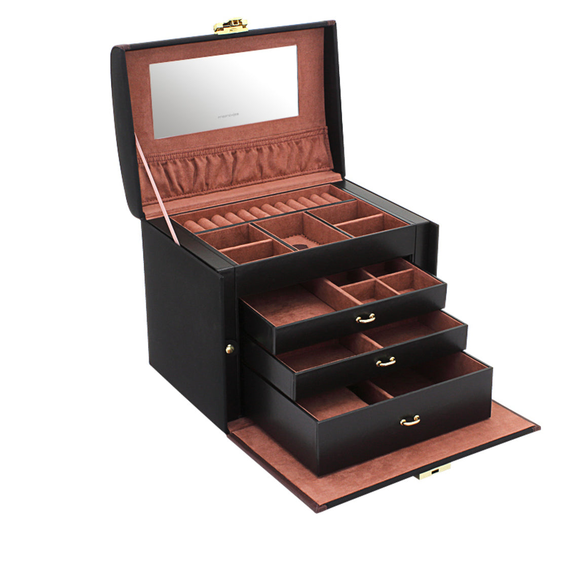 Vlando Grande boîte à bijoux à 4 niveaux - En cuir synthétique - Avec Vlando Grande boîte à bijoux à 4 niveaux - En cuir synthétique - Avec