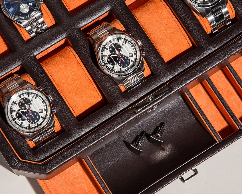 Coffret de Rangement à Montres en Cuir Orange - Royaume de la Boîte