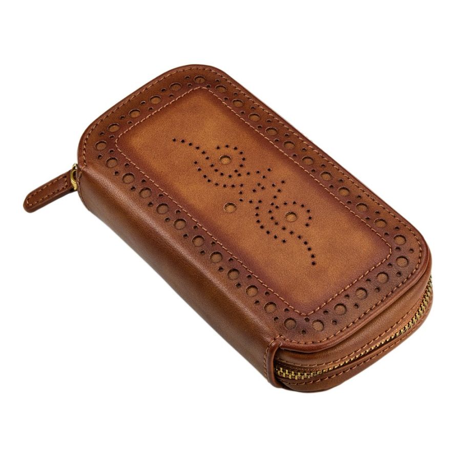 Etui à montre Wolf 1834, collection Brogue - Esthétique vintage et intemporelle des célèbres chaussures britanniques « brogue » - Revetement haut de gamme effet cuir patiné - Deux emplacements