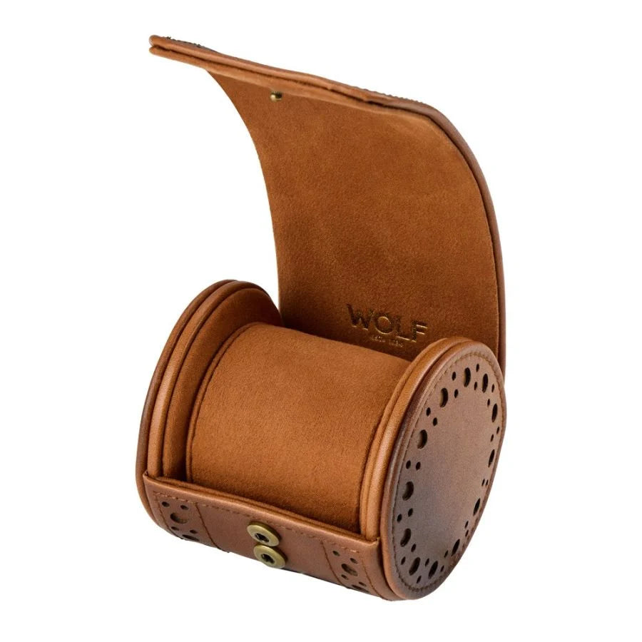 Etui à montre Wolf 1834, collection Brogue - Esthétique vintage et intemporelle des célèbres chaussures britanniques « brogue » - Revetement haut de gamme effet cuir patiné - Un emplacement