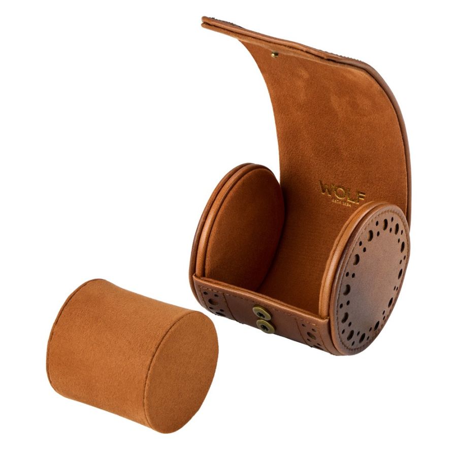 Etui à montre Wolf 1834, collection Brogue - Esthétique vintage et intemporelle des célèbres chaussures britanniques « brogue » - Revetement haut de gamme effet cuir patiné - Un emplacement