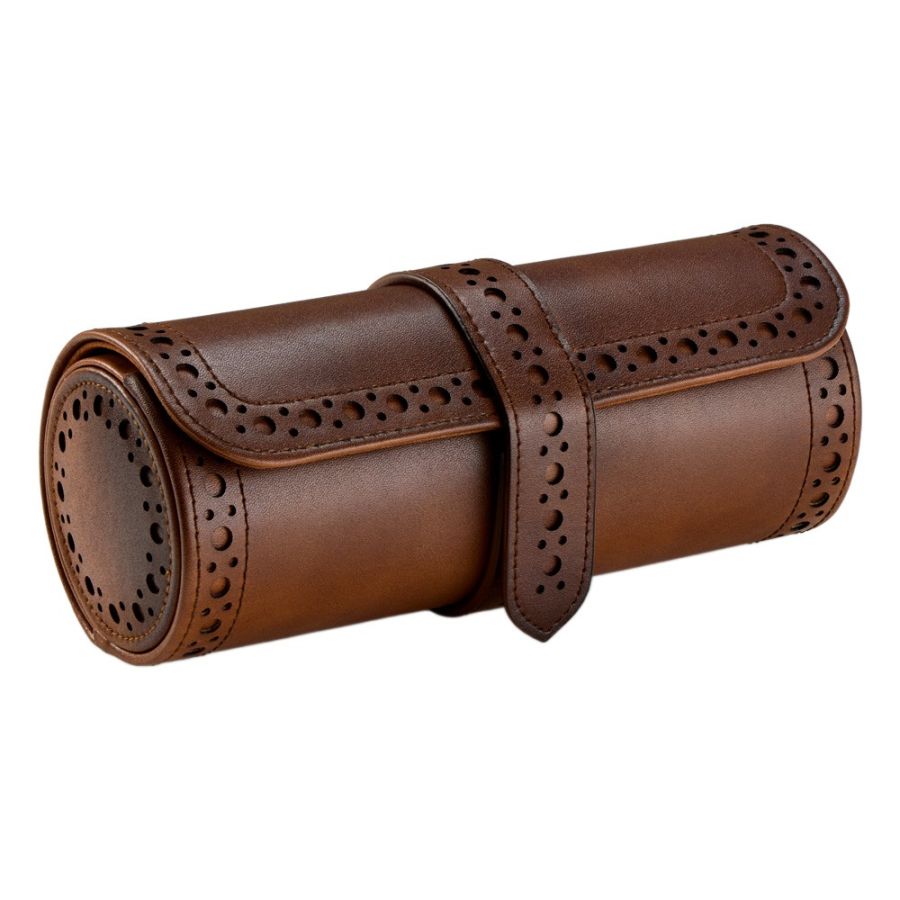 Etui à montre Wolf 1834, collection Brogue - Esthétique vintage et intemporelle des célèbres chaussures britanniques « brogue » - Revetement haut de gamme effet cuir patiné - Trois emplacements