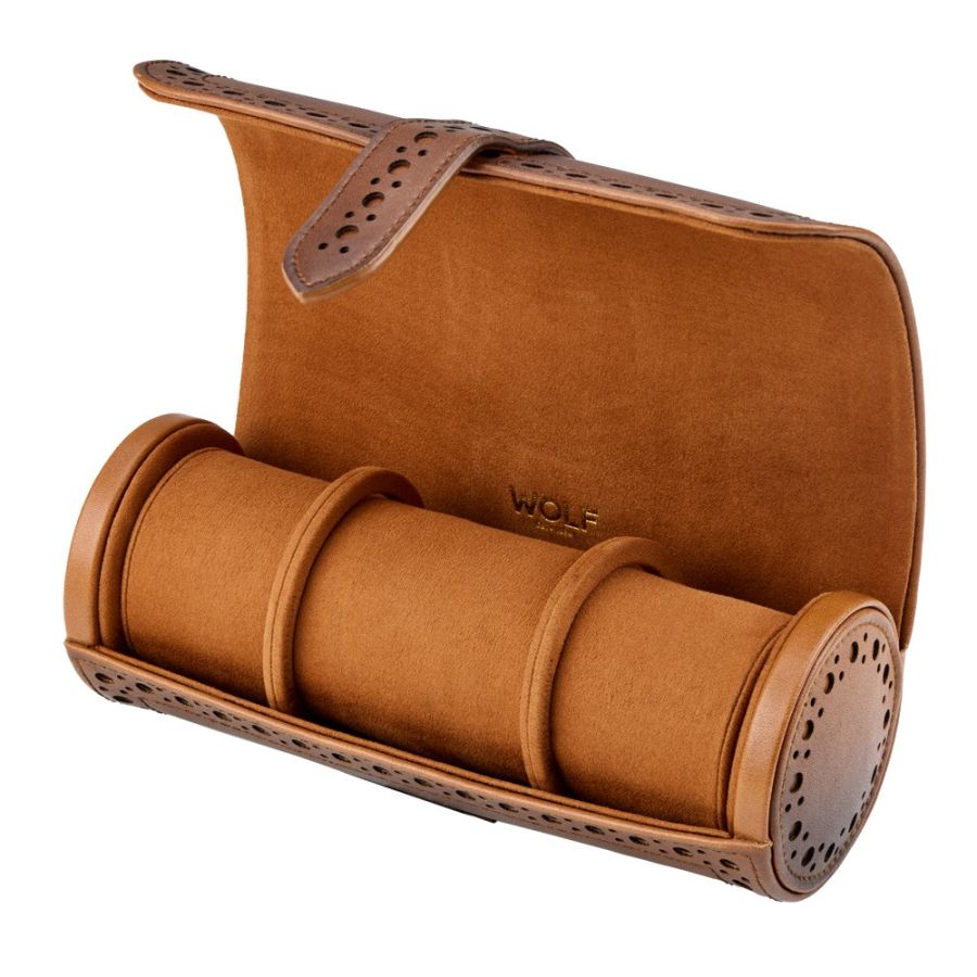 Etui à montre Wolf 1834, collection Brogue - Esthétique vintage et intemporelle des célèbres chaussures britanniques « brogue » - Revetement haut de gamme effet cuir patiné - Trois emplacements