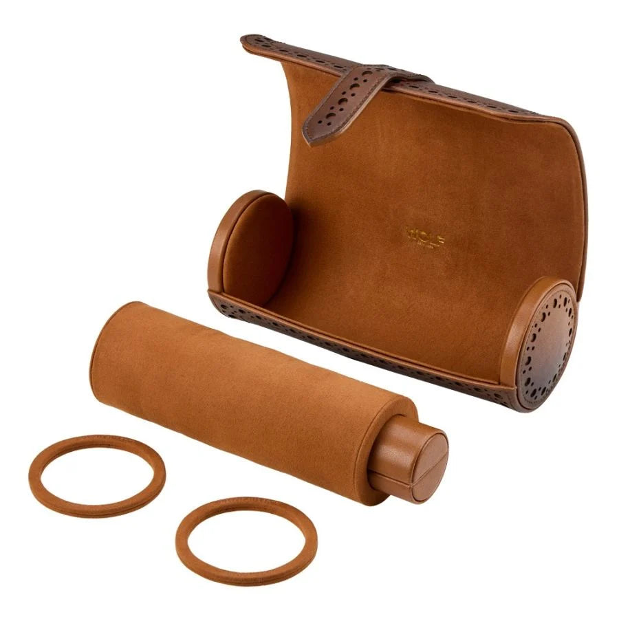 Etui à montre Wolf 1834, collection Brogue - Esthétique vintage et intemporelle des célèbres chaussures britanniques « brogue » - Revetement haut de gamme effet cuir patiné - Trois emplacements