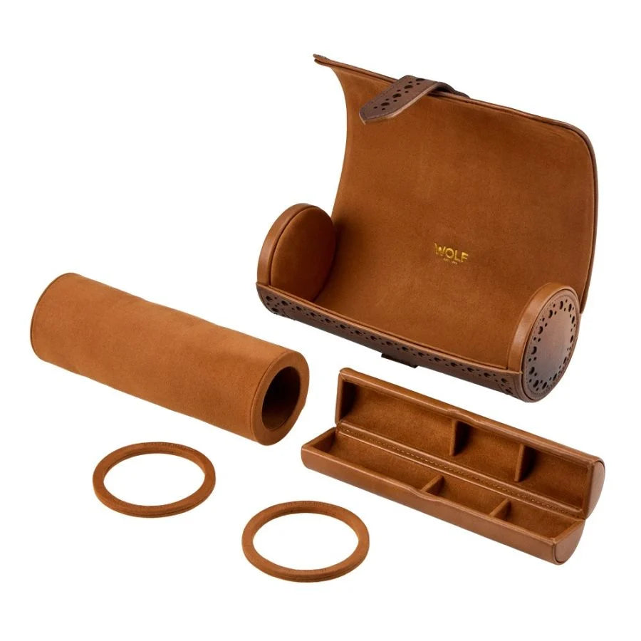 Etui à montre Wolf 1834, collection Brogue - Esthétique vintage et intemporelle des célèbres chaussures britanniques « brogue » - Revetement haut de gamme effet cuir patiné - Trois emplacements