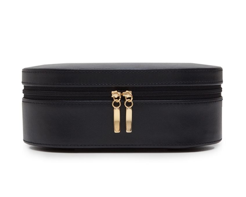 Étui zippé ovale noir avec intérieur beige