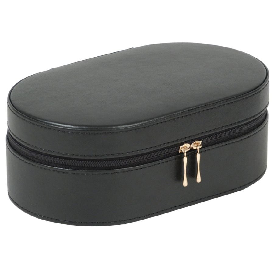 Étui zippé ovale noir avec intérieur beige