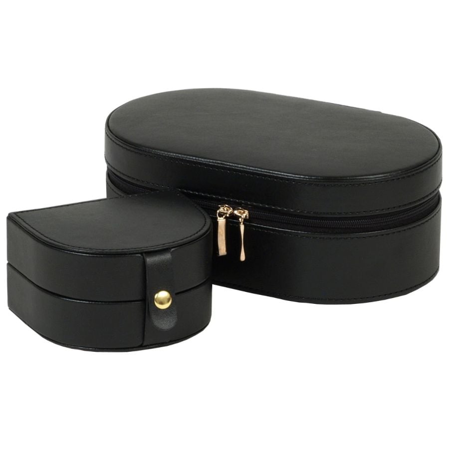 Étui zippé ovale noir avec intérieur beige