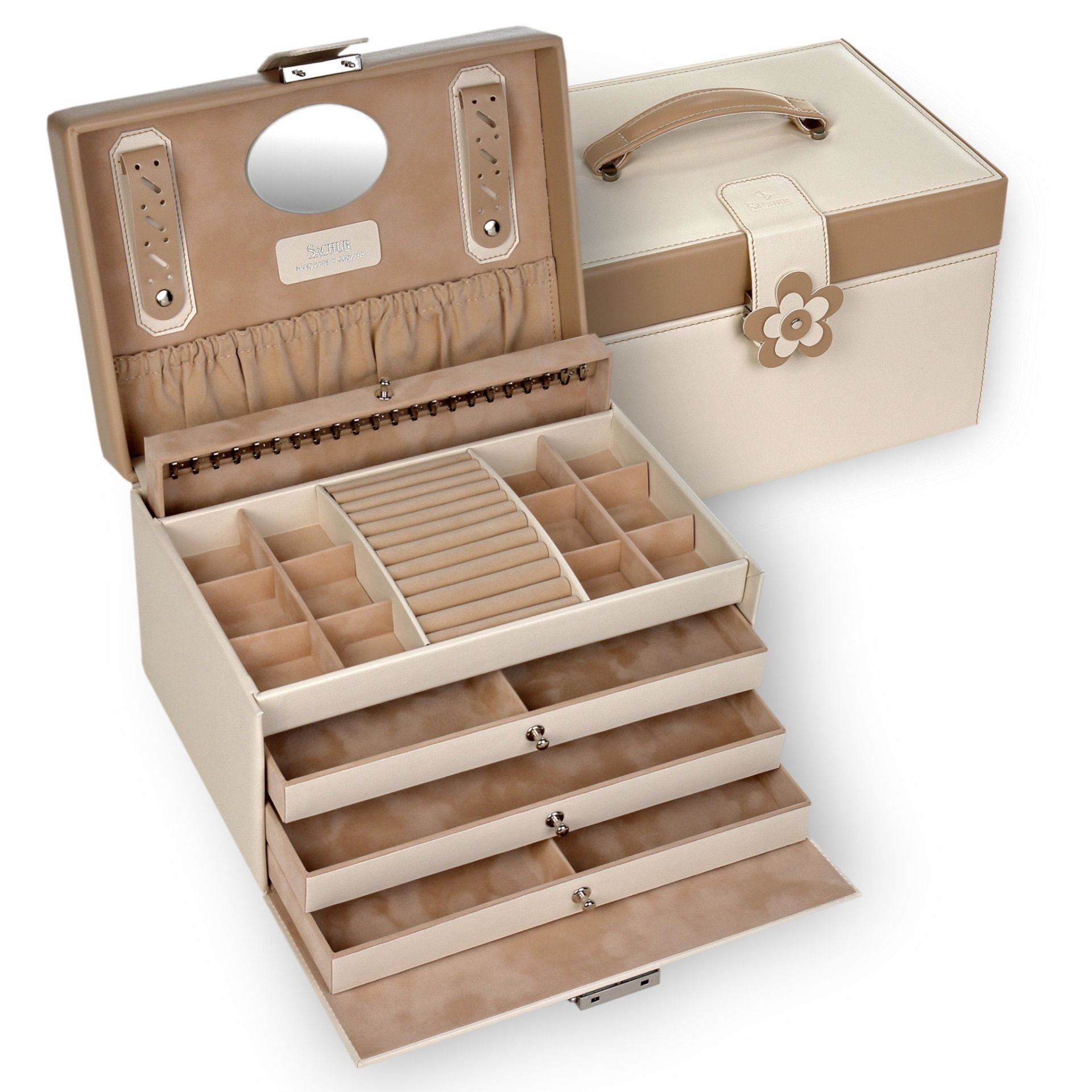 Grand Coffret à Bijoux Crème - Fermoir fleur