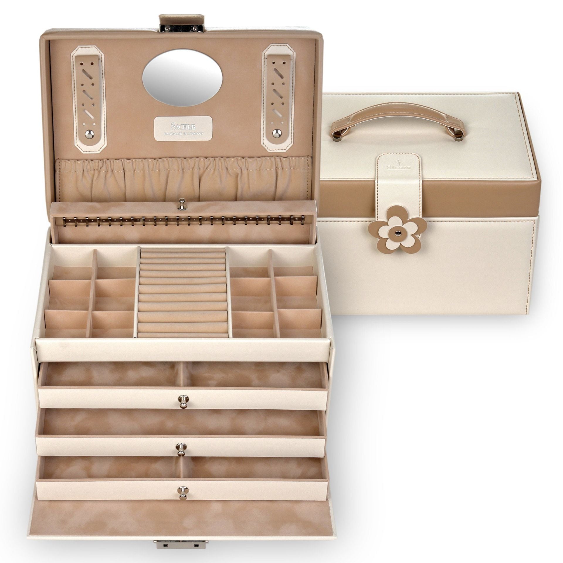 Grand Coffret à Bijoux Crème - Fermoir fleur