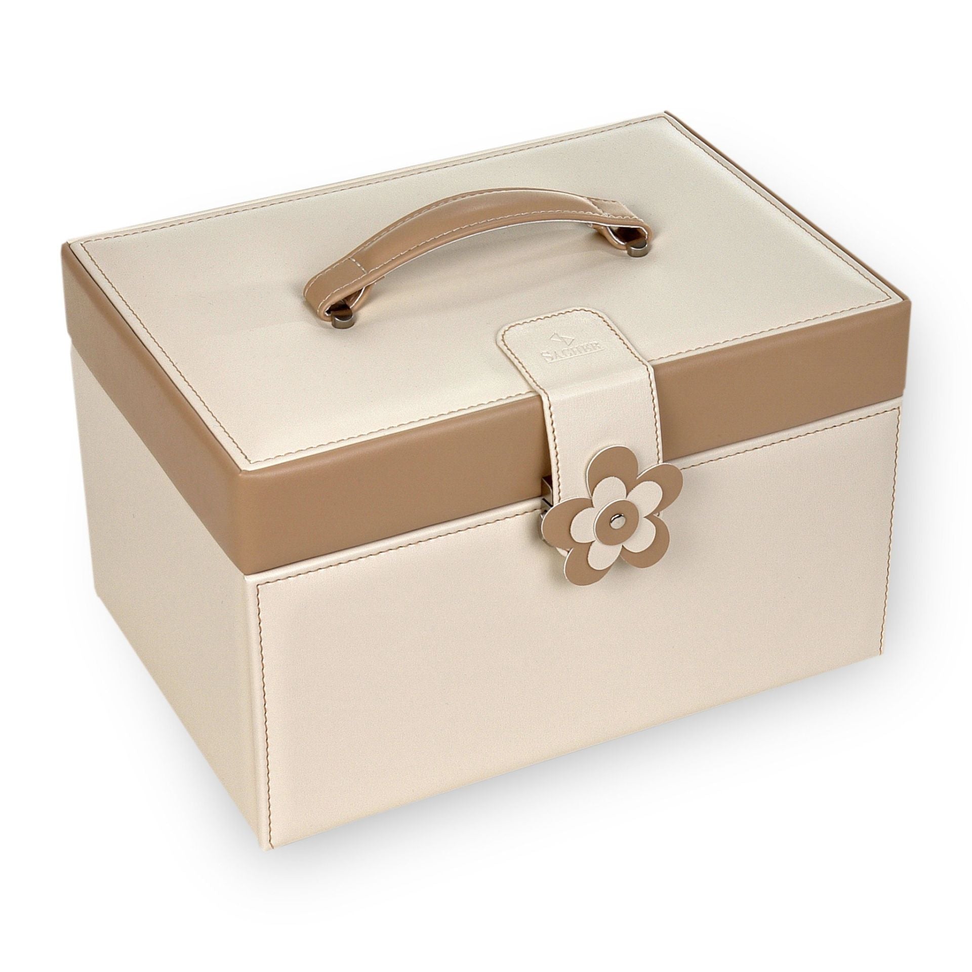 Grand Coffret à Bijoux Crème - Fermoir fleur