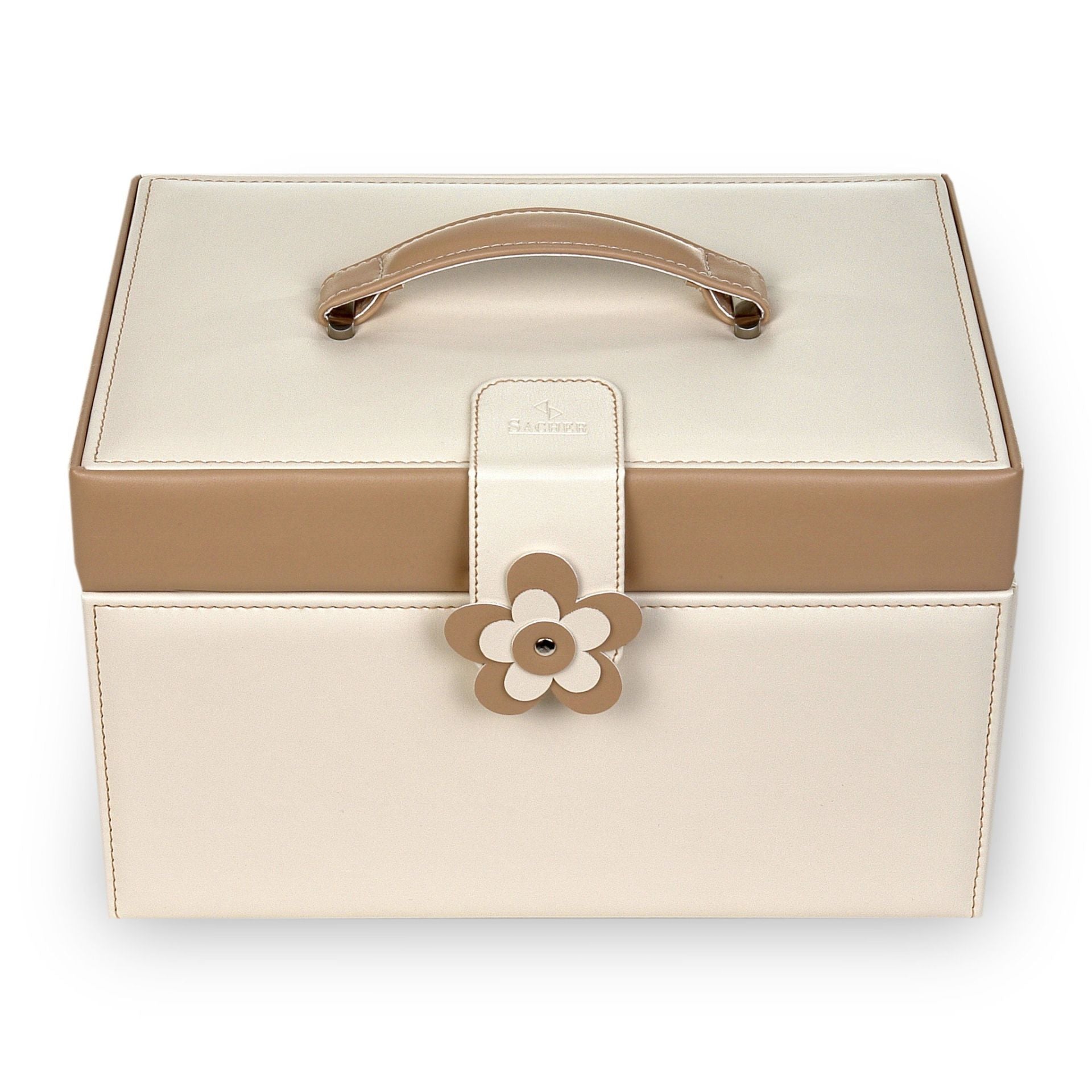 Grand Coffret à Bijoux Crème - Fermoir fleur