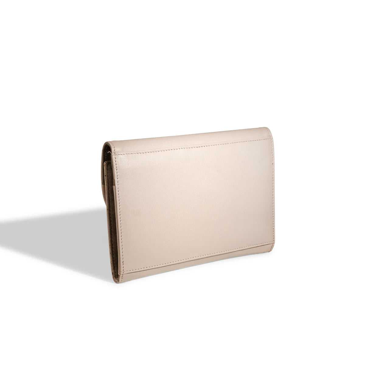 Grand étui à bijoux de voyage en cuir véritable Sienna, beige cappuccino, vue transverse, de dos, posé sur la tranche