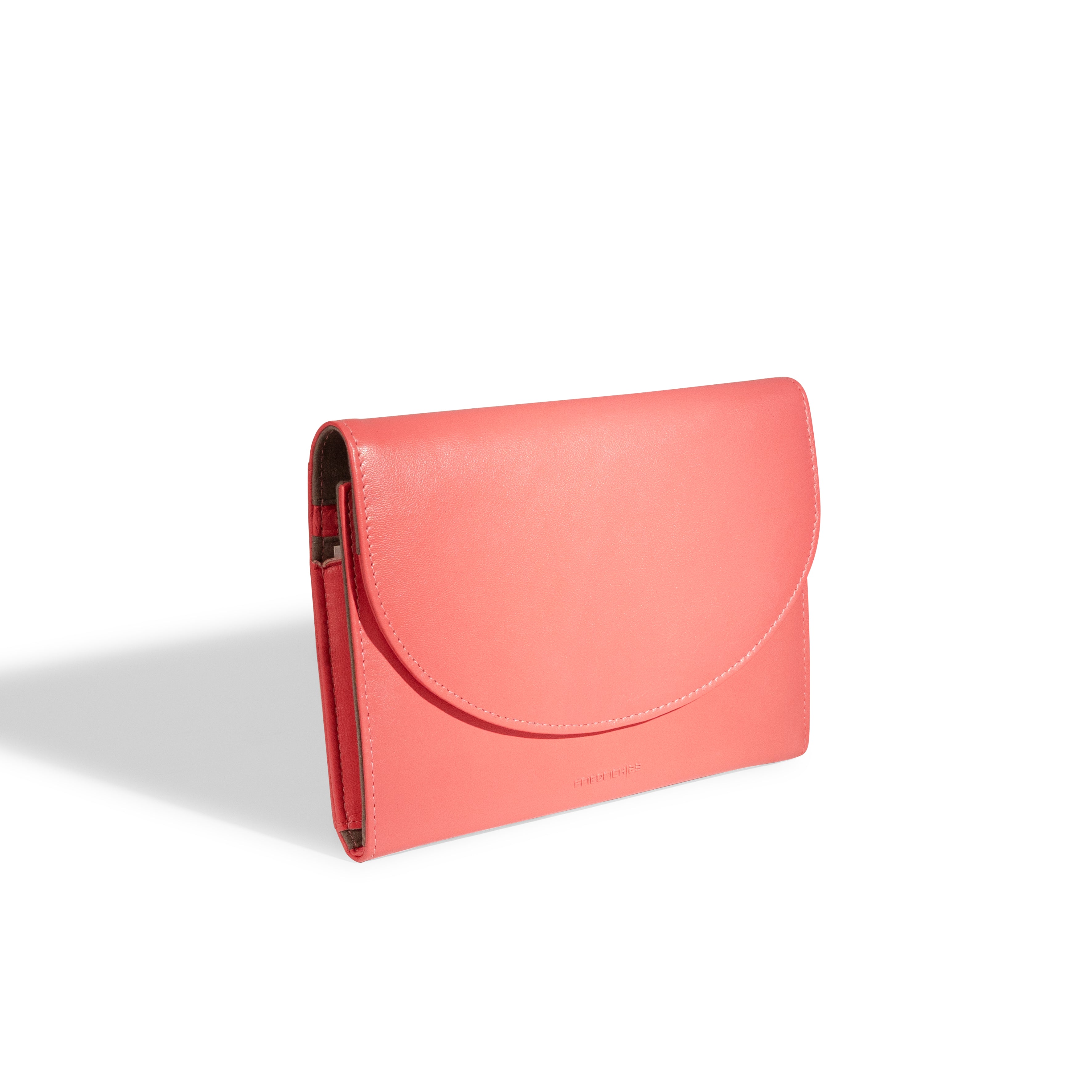 Grand étui à bijoux de voyage en cuir véritable Sienna, rose corail, vue fermée face transverse