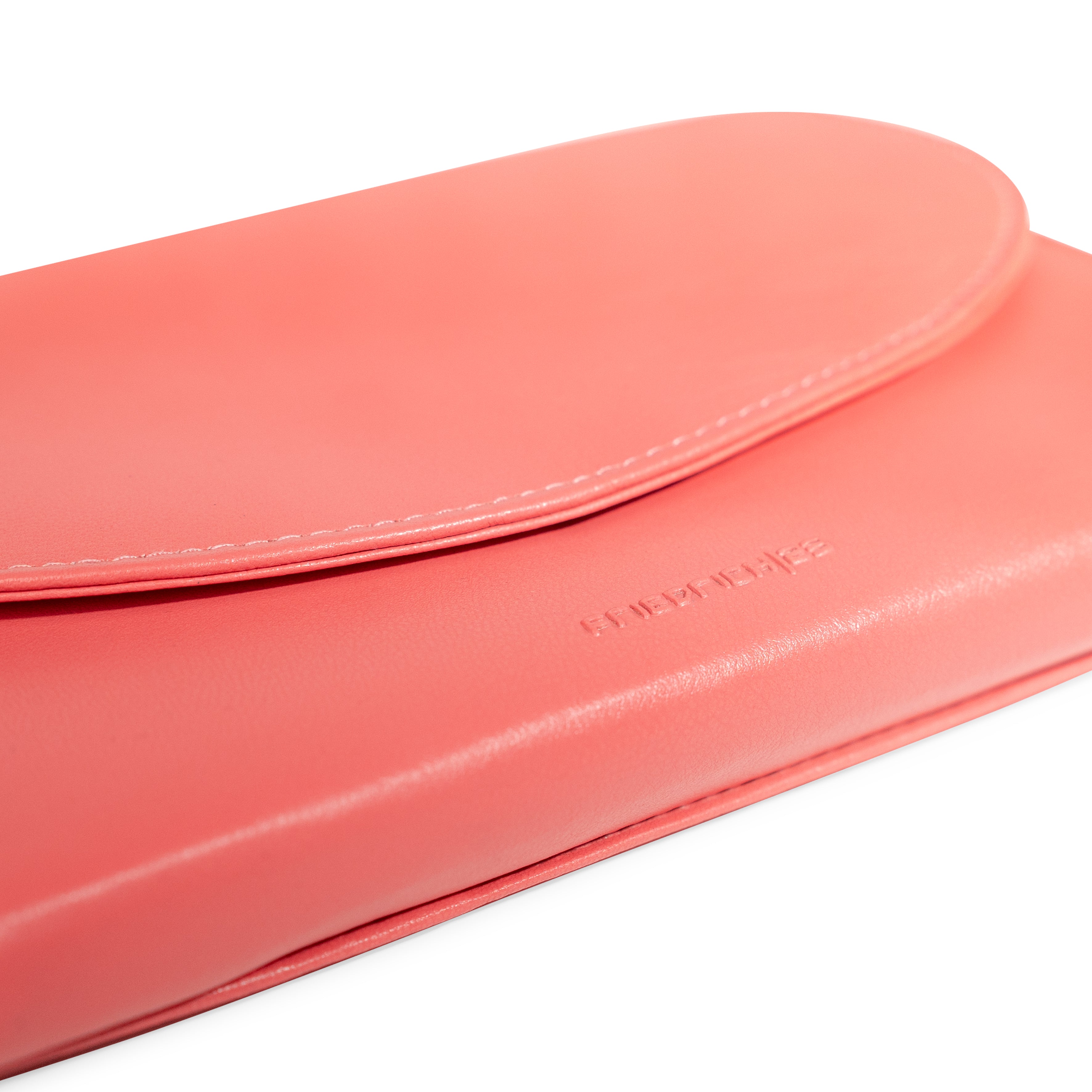 Grand étui à bijoux de voyage en cuir véritable Sienna, rose corail, vue fermée et de dessus