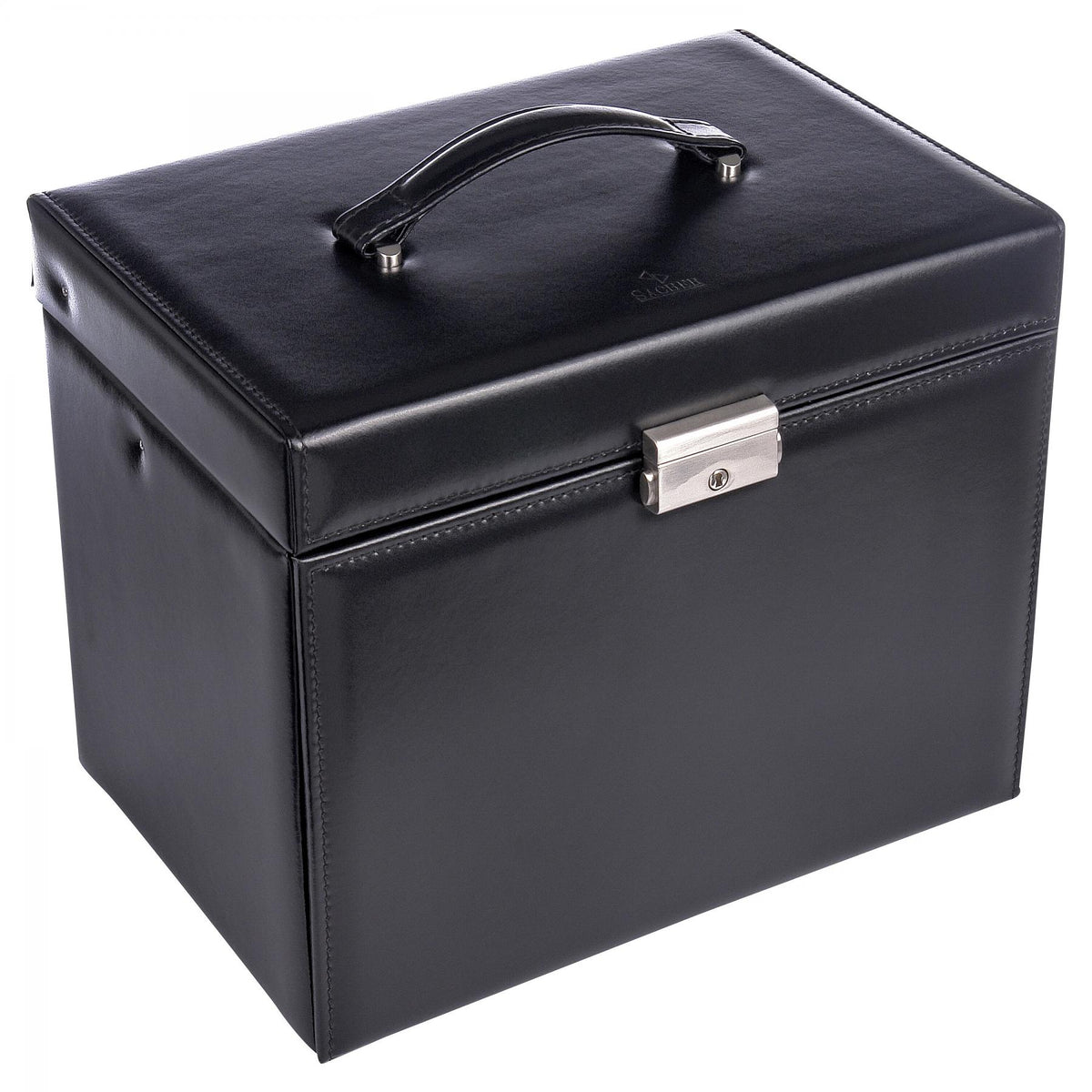 Grande Boîte à Bijoux en Cuir Noir - Royaume de la Boîte