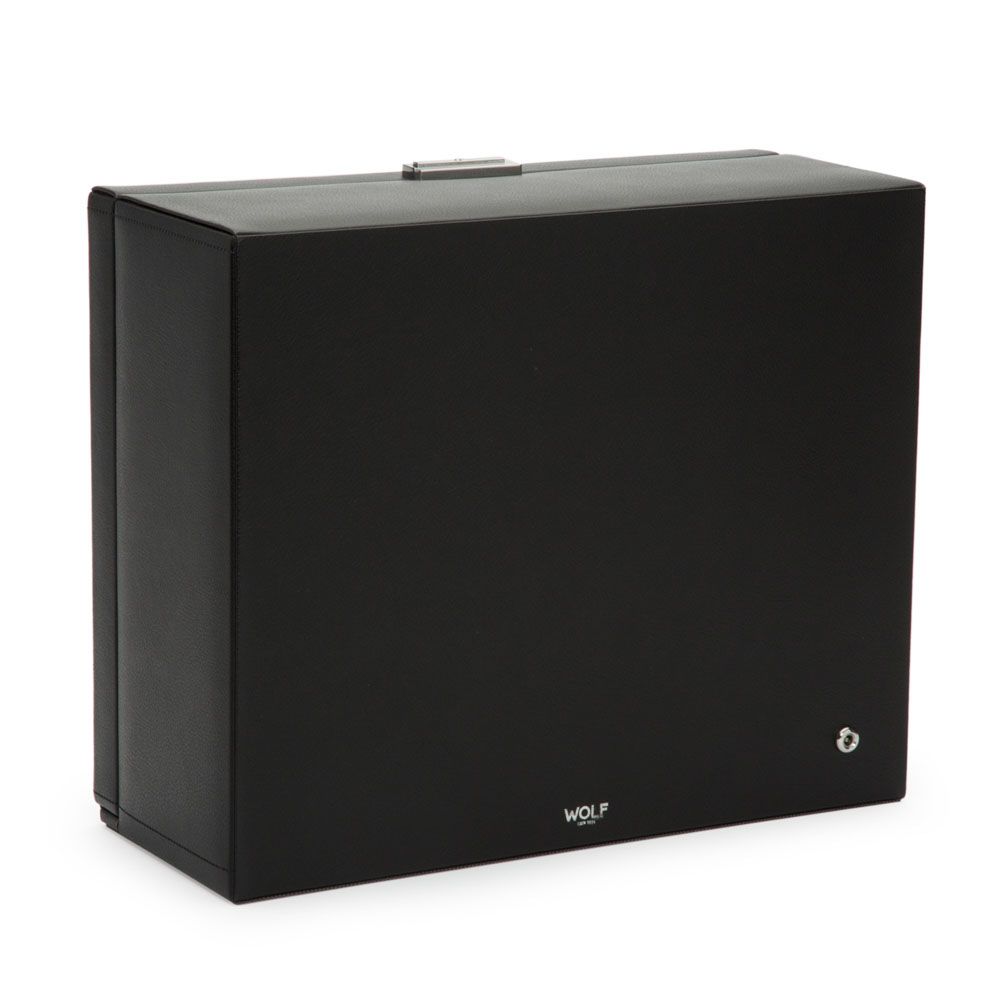 Remontoir WOLF en cuir noir avec façade vitrée