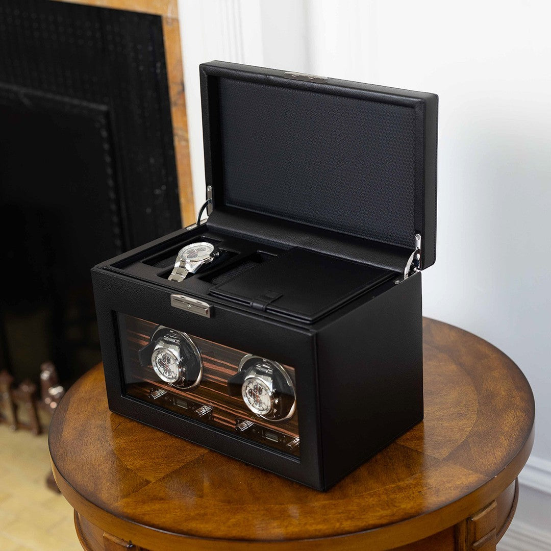 Remontoir à montres automatiques de la marque WOLF en cuir noir, 