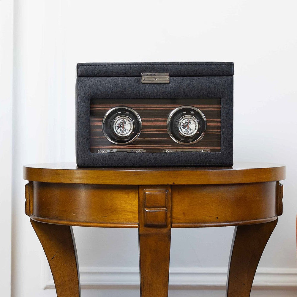 Remontoir à montres automatiques de la marque WOLF en cuir noir, 